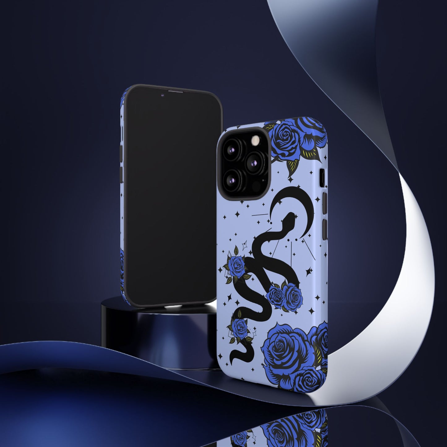 Blue Roses Crescent Moon Snake iPhone Case for iOS Devices