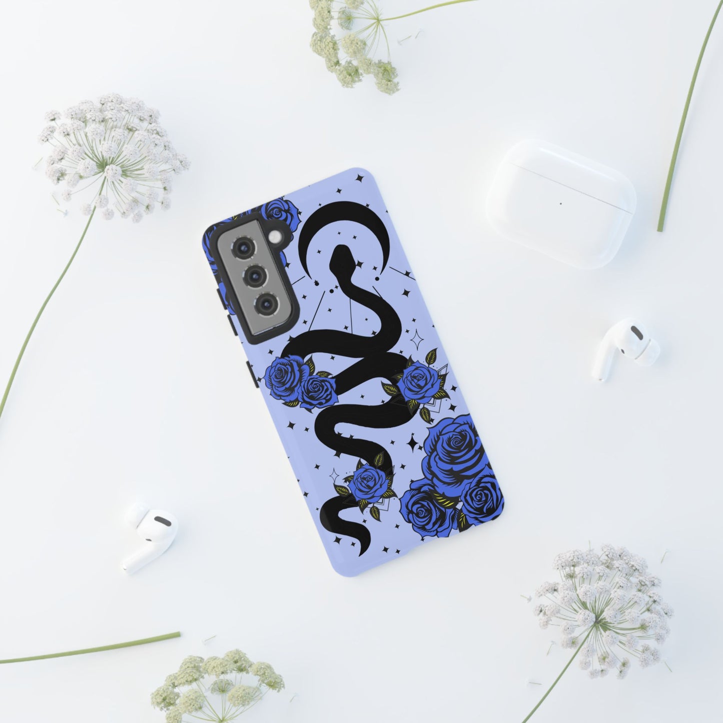Blue Rose Crescent Moon Snake Samsung Galaxy Case for Android Devices