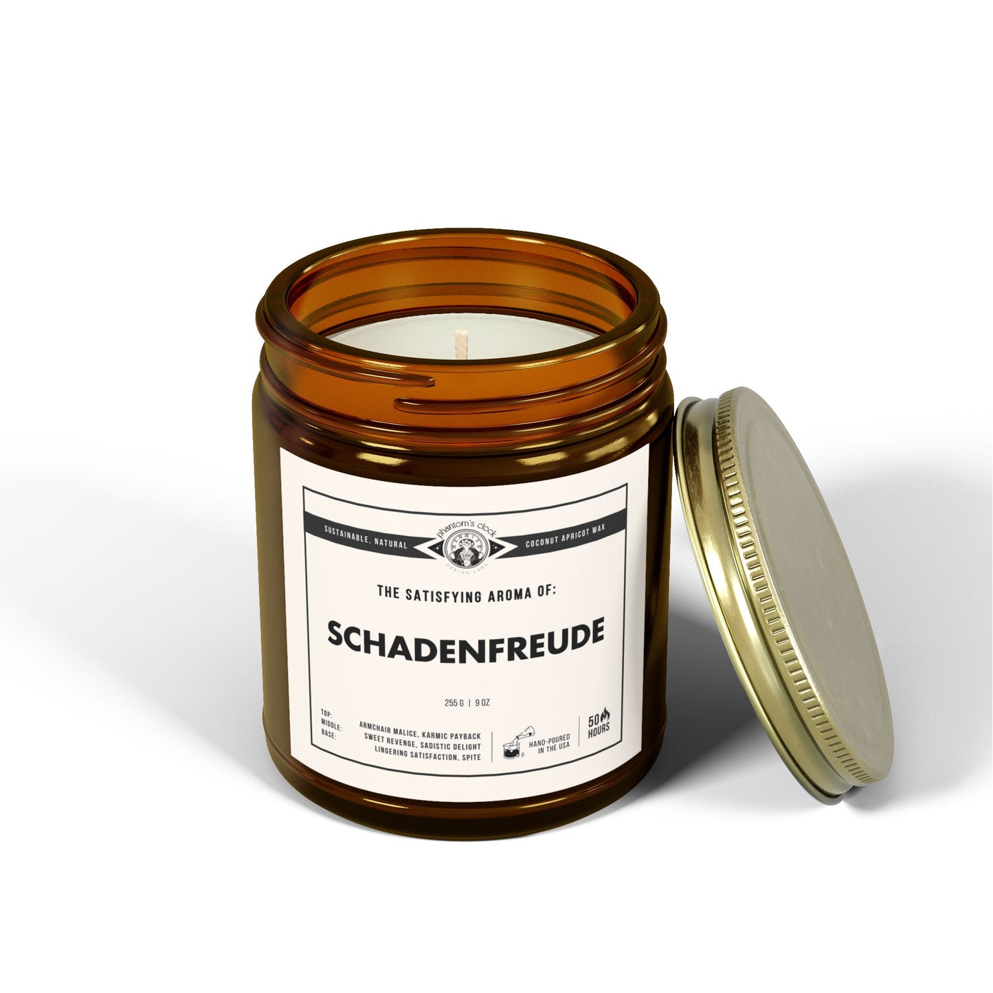 Funny Candle - Schadenfreude | Scented Coconut Apricot Wax Candle 9oz