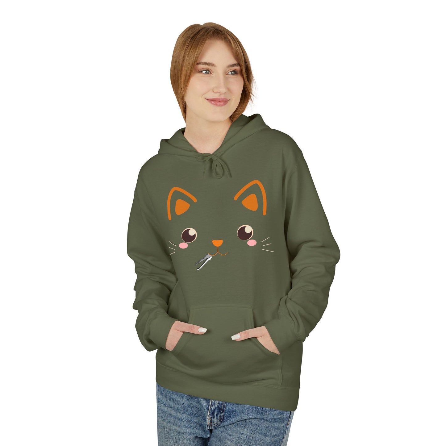 Kawaii Guilty Taco Cat - Front and Back Design Graphic Hoodie | Unisex Midweight Softstyle Fleece