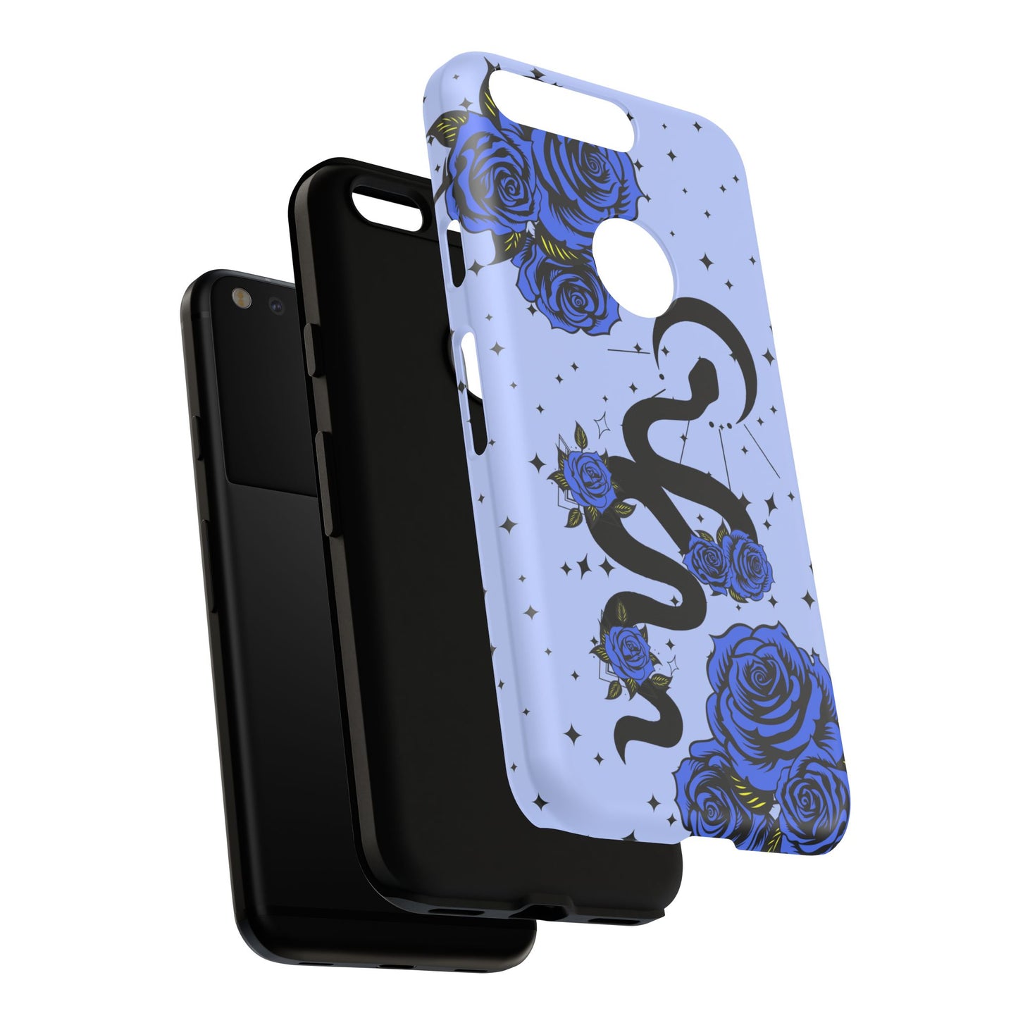 Blue Rose Crescent Moon Snake Google Pixel Phone Case for Android Devices