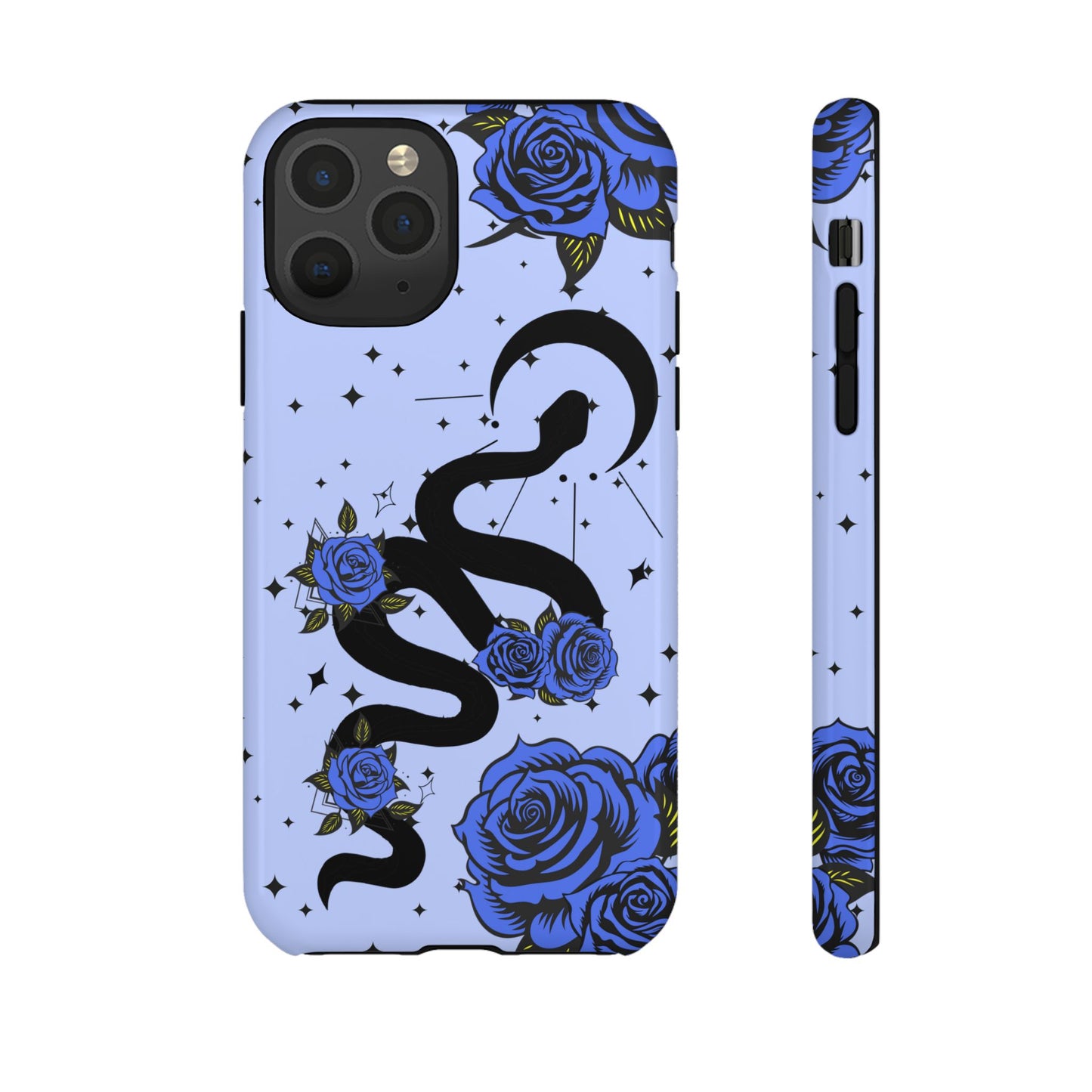 Blue Roses Crescent Moon Snake iPhone Case for iOS Devices