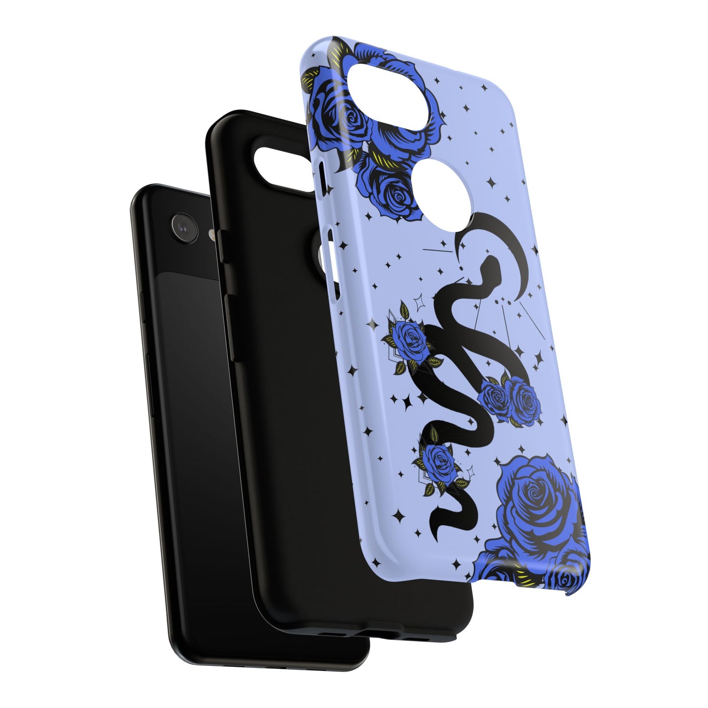 Blue Rose Crescent Moon Snake Google Pixel Phone Case for Android Devices