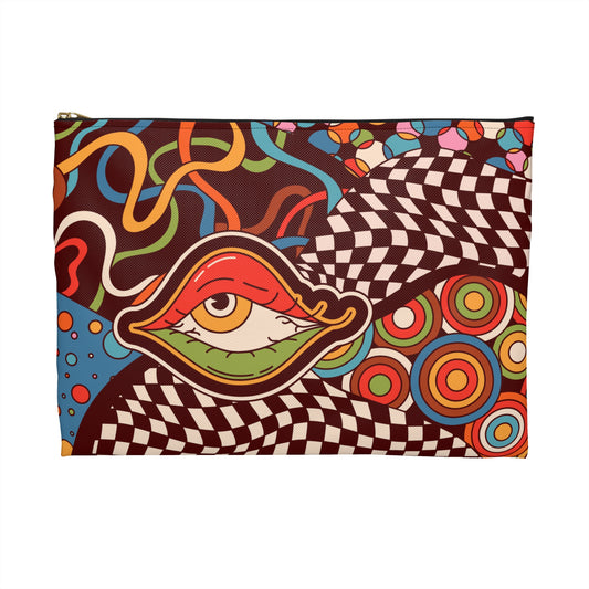 Zipper Pouch - 'Emotional Baggage' Trippy Checkerboard Eye Design
